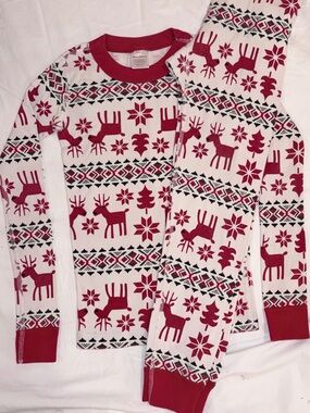 Hanna Andersson Fair Isle Reindeer Christmas pajamas sz 8 EUC